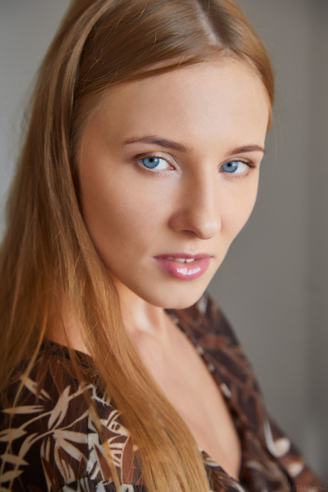 Blue-eyed teenie Nimfa unveils her slim figure and flaunts her shaved love holes - #23965