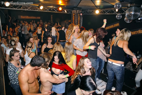 Sleazy girls getting down and naughty with handsome male strippers - #107275