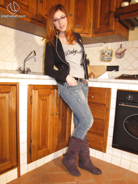 Foot fetish bitch girl woman in glasses Eva showing these magnificent legs - #26159