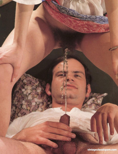 Lustful wives swallowing and fucking in a wild vintage pissing fling - #12977