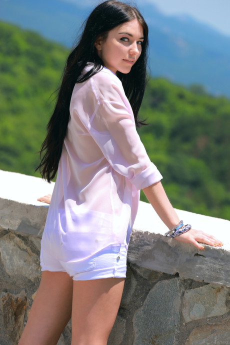 Gorgeous sexy babe Olivia F strips and sunbaths her tiny boobies and freshly shaved cunt #12712