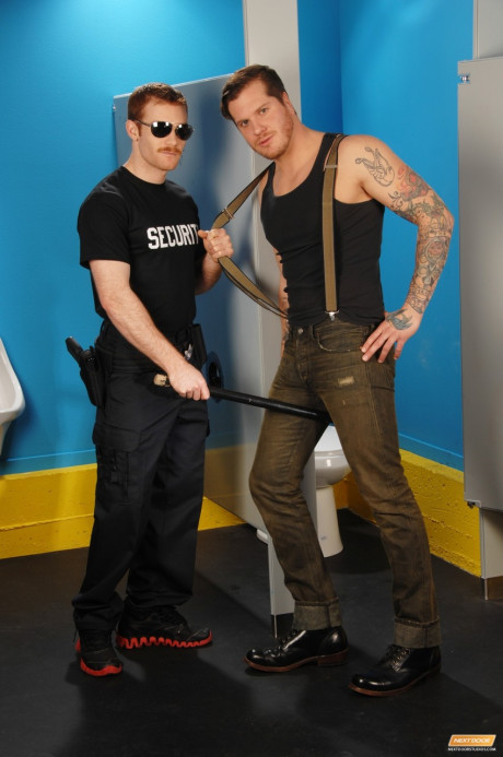 Muscular stud James Jamesson having anal sex with a gay officer in the toilet - #24572