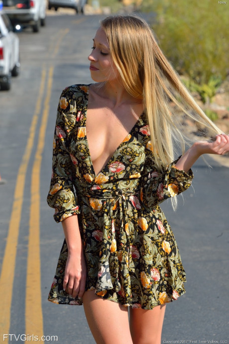 Adorable teen Riley poses naked in the middle of the road & masturbates at home - #83537