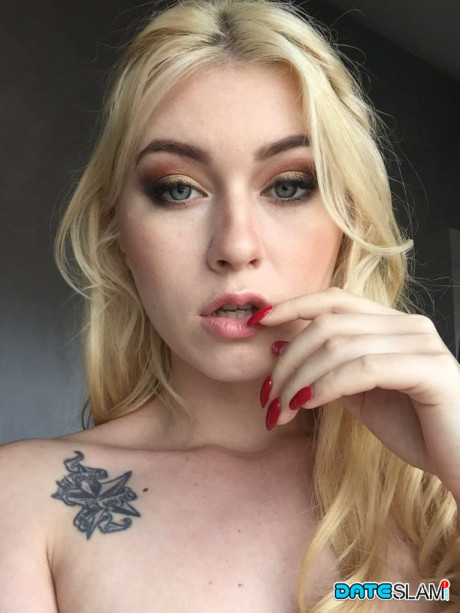 Gorgeous yellow-haired lady Misha Cross takes a selfie fully clothed and stark nude - #67827