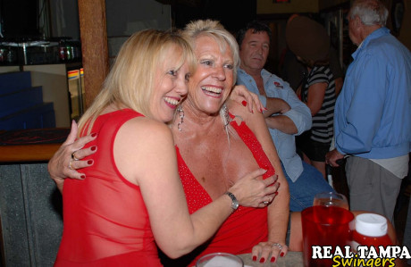 Blonde matures with grand titties unveil their twats and pose together #13151