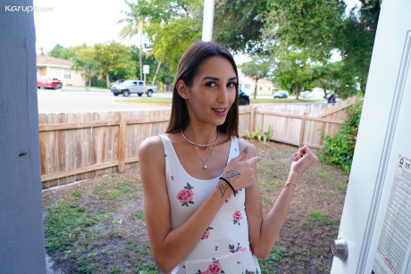 Hispanic slut GF broad with tiny breasts Natalia Nix takes the ball sac in mouth during sex - #189990