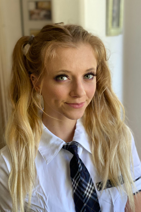 Amateur chick girl woman with pigtails Riley Star uncovers her hot ass and silky snatch - #206325