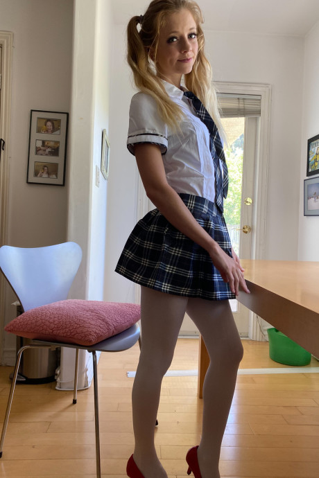 Amateur chick girl woman with pigtails Riley Star uncovers her hot ass and silky snatch - #206326