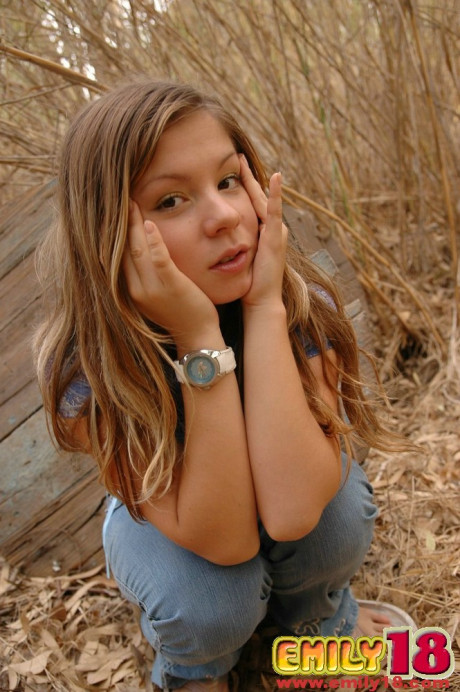 Adorable young teenie skank girlfriend woman shows her firm boobies amid bushes in charming panties - #22256