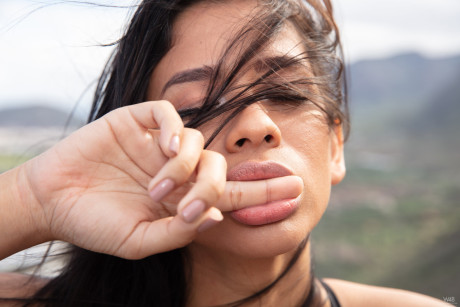 Horny Venezuelan in a leopard bodysuit Karin Torres reveals her muff on a dock - #216298