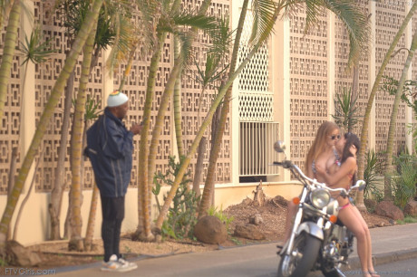 Adorable teen friends Faye and Larysa strip in public and indoors and kiss #6097