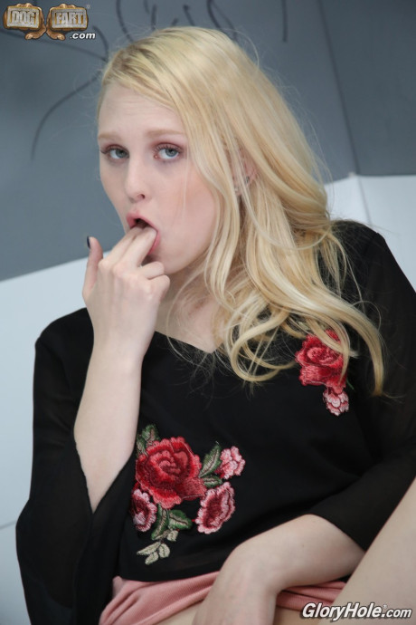 Yellow-haired babe Lily Rader takes a gigantic ebony penis & swallows a load at a gloryhole - #100829