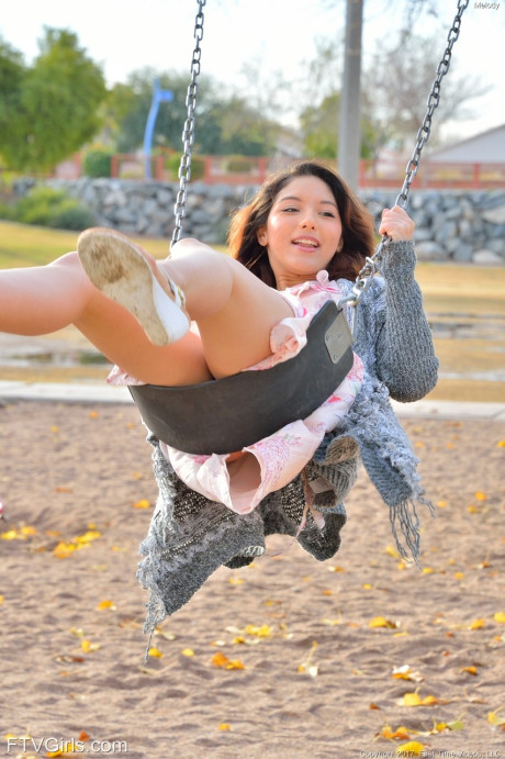 Lovely teen Melody flaunts her delicious vagina and round behind in the park - #77791