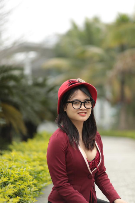 Skinny oriental babe Julia Myle posing in her stunning outfit outdoors - #54470
