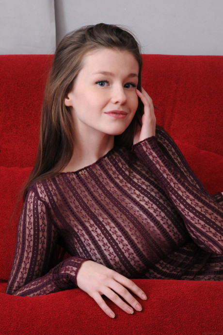 Cute young with amazing boobs Emily Bloom strips to nylons only - #14205