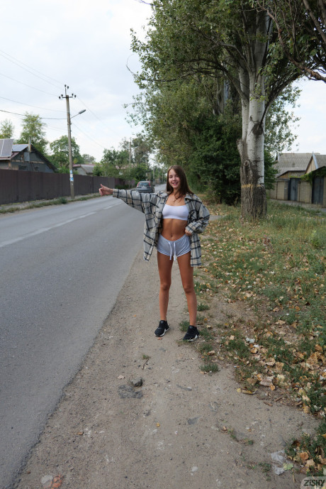 Pretty amateur Olya Derkach shows her hot legs & her perfect behind outdoors - #173608