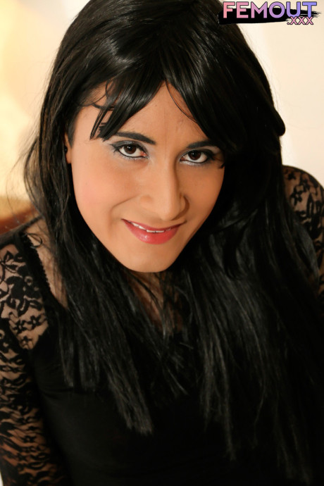 Lusty crossdresser Merr strips to her nylon nylons and masturbates - #224461