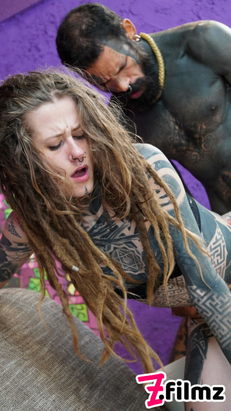 Alternative lovers Papi V & Ceci Milky Mouz have sex on a sofa - #224324