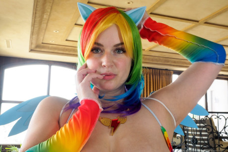 Amateur cosplay skank broad Danielle doffs shorts to insert pony tail butt plug - #12168