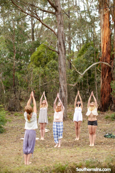 Stunning Australian whores practicing yoga in their hot outfits in nature - #146045