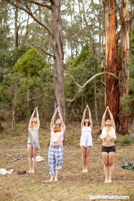 Stunning Australian whores practicing yoga in their hot outfits in nature - #146052