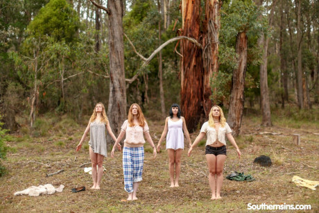 Stunning Australian whores practicing yoga in their hot outfits in nature - #146058