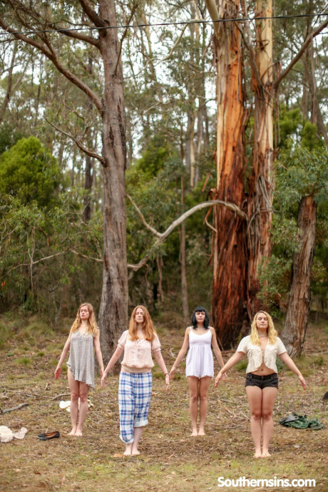 Stunning Australian whores practicing yoga in their hot outfits in nature - #146062