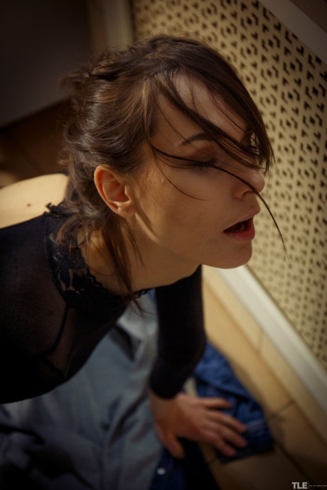 Glamorous brunette Poppy masturbates in her sweet bodystocking in the washroom - #47450