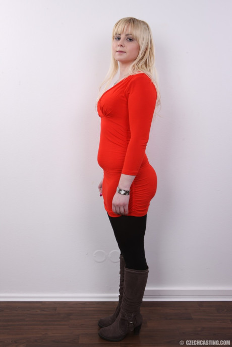 Plump blond slut GF lady removes her clothes until she's standing naked against a wall - #36606