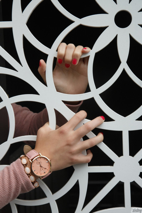 Canadian MILF Bella Rose flashes her charming boobs with hard nipples in public - #197846