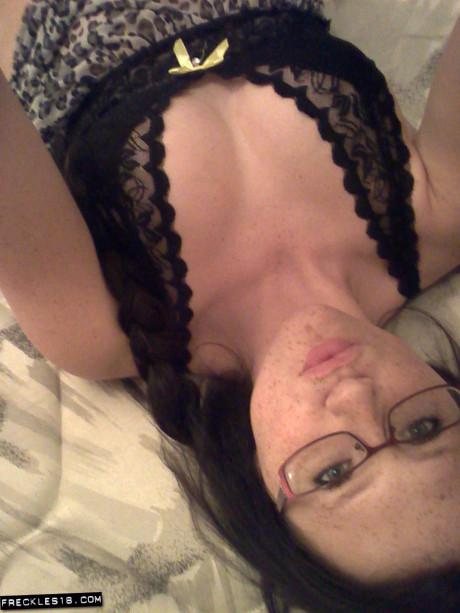 Geeky brunette Freckles 18 touches her hot melons in her solo homemade session - #24812