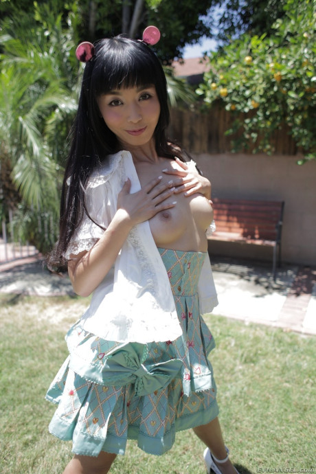 Japanese pornstar Marica Hase takes off her shirt and reveals tiny melons - #117975