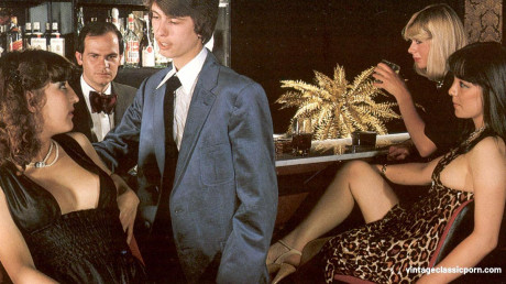 Hot women give blowjobs and get their bushy pussies banged in a vintage swingers party - #163140