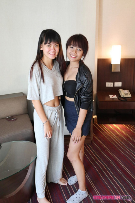 Skinny asian amateurs Sprite and Mon strip and pose undressed together - #168754