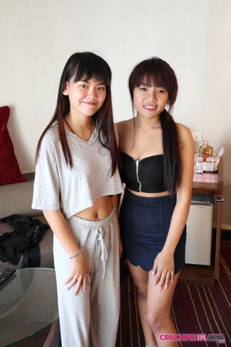 Skinny asian amateurs Sprite and Mon strip and pose undressed together - #168755