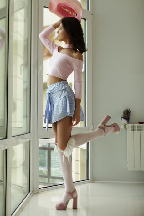 Charming amateur glamour whore girlfriend girl Rise poses erotically clothed flashing her panties - #16244