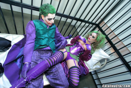 Giant boobed cosplay skanks Dylan Ryder and Gemma Massey share a Joker's meat - #25445
