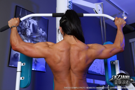 Busty bodybuilder Marina Lopez shows her ropy physique undressed at the gym #9021