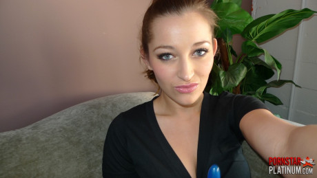 Natural-titted amateur Dani Daniels toying her wet twat with a small dildo - #45320