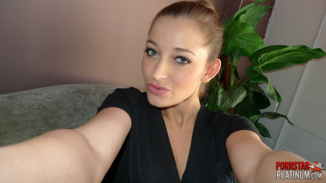Natural-titted amateur Dani Daniels toying her wet twat with a small dildo - #45321