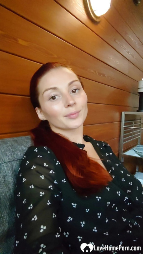 Pretty red hair shows off her big melons & her tattoos while taking nudes - #27098