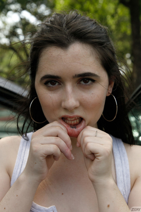 Nerdy Mexican babe Ophelia Palantine flashes her tits & strips in public - #26490
