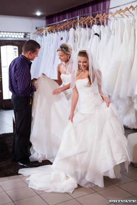 Brides Alexis Crystal & Samantha Jolie share a meat in a wedding dress salon - #17271
