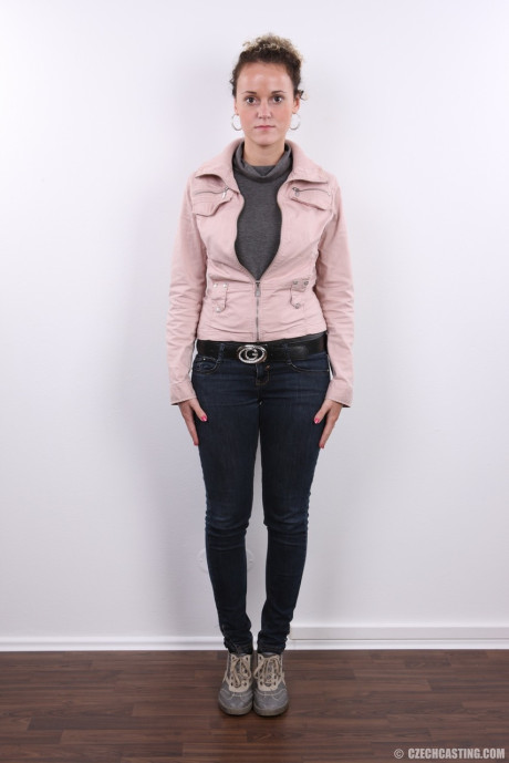 Czech amateur Monika smiles once she is free off jeans and the rest of clothes - #195977