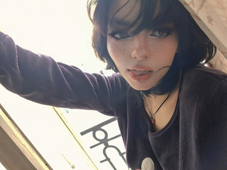 Charming brunette teenie Nerdy B changes her clothing while taking nude selfies - #30591
