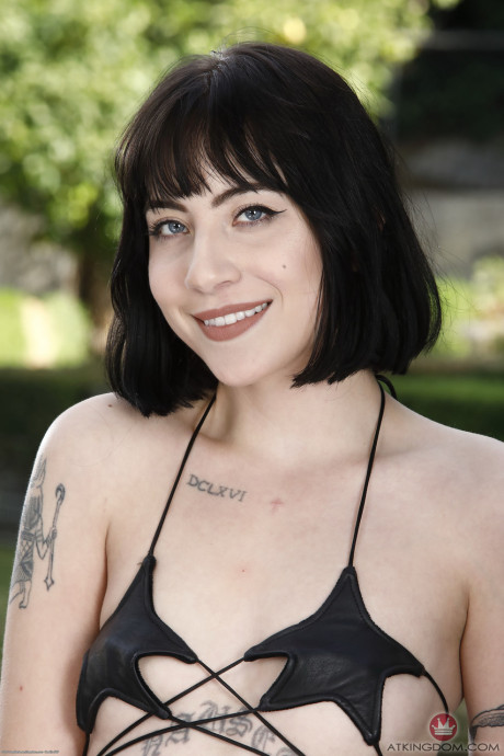 Inked teenie Charlotte Sartre showing her enormous round behind and holes up close - #52838