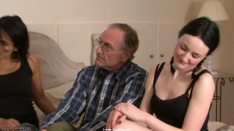 Younger brunettes have their asses spanked by a senior citizen - #69466