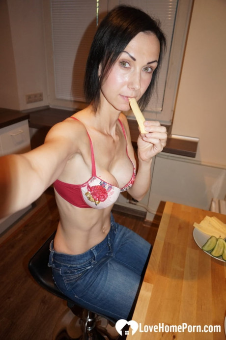 Petite MILF displaying her humongous fake boobs in her own selfie compilation - #125198