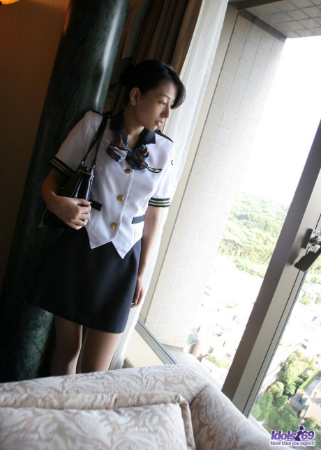 Japanese flight attendant Shiho disrobes to thong lingerie after an excursion - #52624