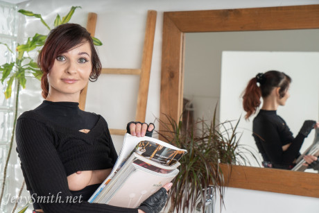 Babe Jeny Smith poses in her pretty tights, boots & skirt before taking a shower - #248919